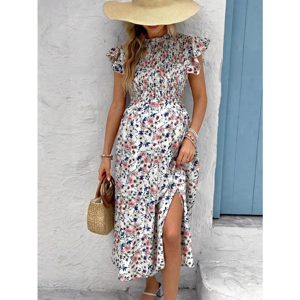 Ruffle Trim Shirred Waist Beth Dutton Floral Country Festival Romantic Dress MED